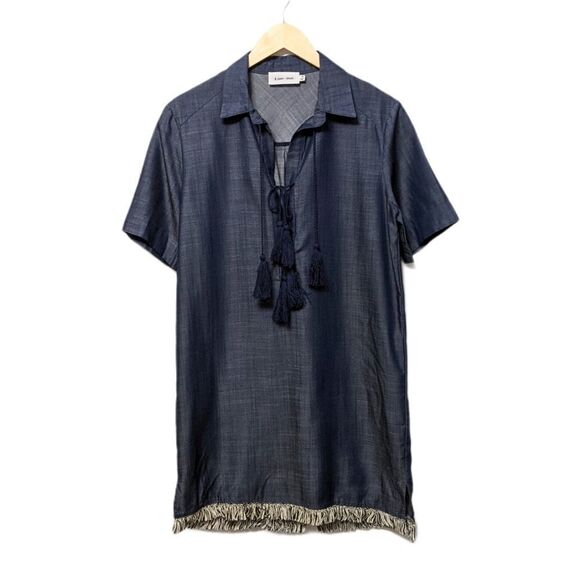LINE & DOT Chambray Fringe Hem Dress S - Picture 2 of 8